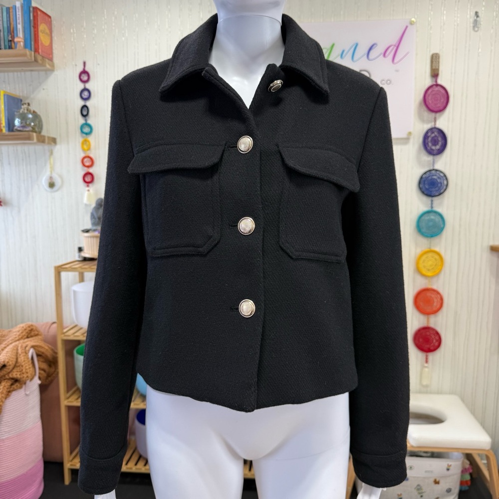 Zara Black Utility Jacket with Silver Buttons